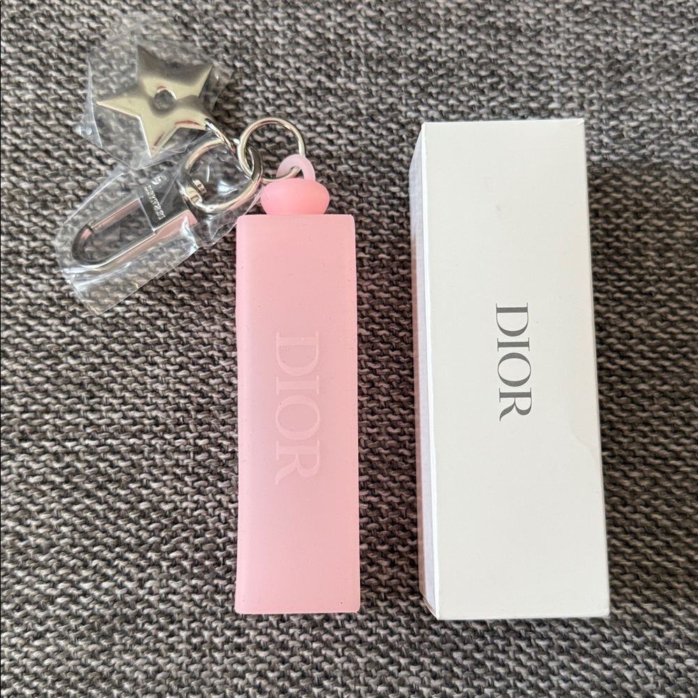 Dior Addict Lip Gloss Star Key Chain Pink Silicone New Authentic
